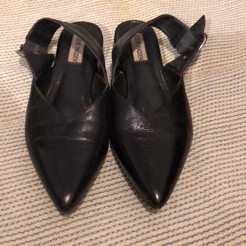 Steve Madden Leather Black Slingback Flats